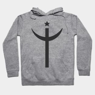 Combination of Crescent with Cross religious symbols in black flat design icon Hoodie